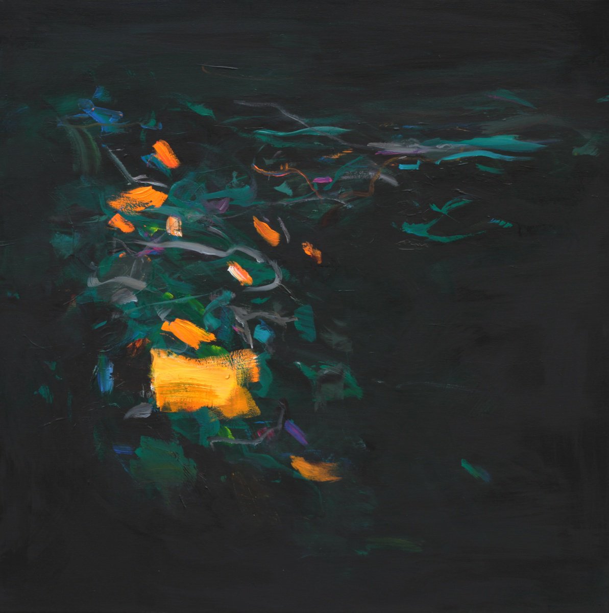 Abstract Acrylic Painting By Ute Laum, 39 X 39", Moonlight Serenade Ii, Original Artwork