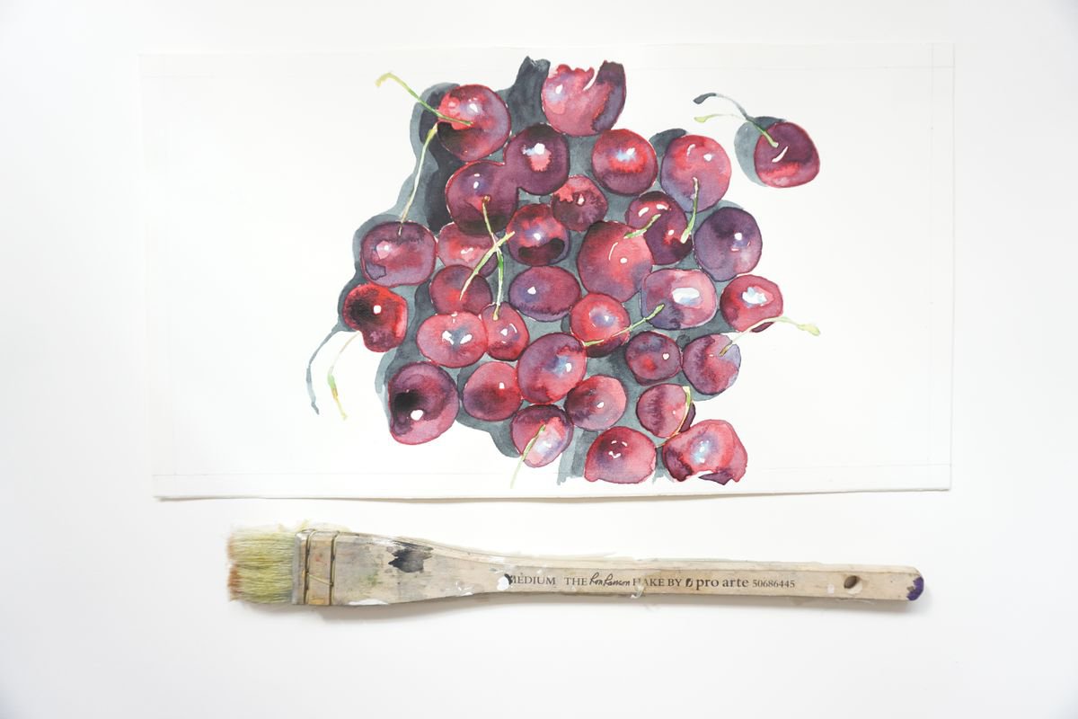 Cherries Watercolor Study by Hannah Clark
