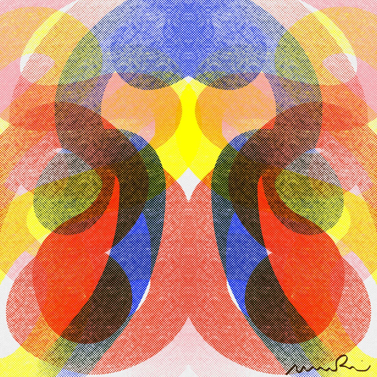 Abstract Print By Mattia Paoli, 39 X 39", Ga#253 Colored Snake Iv, Original Artwork