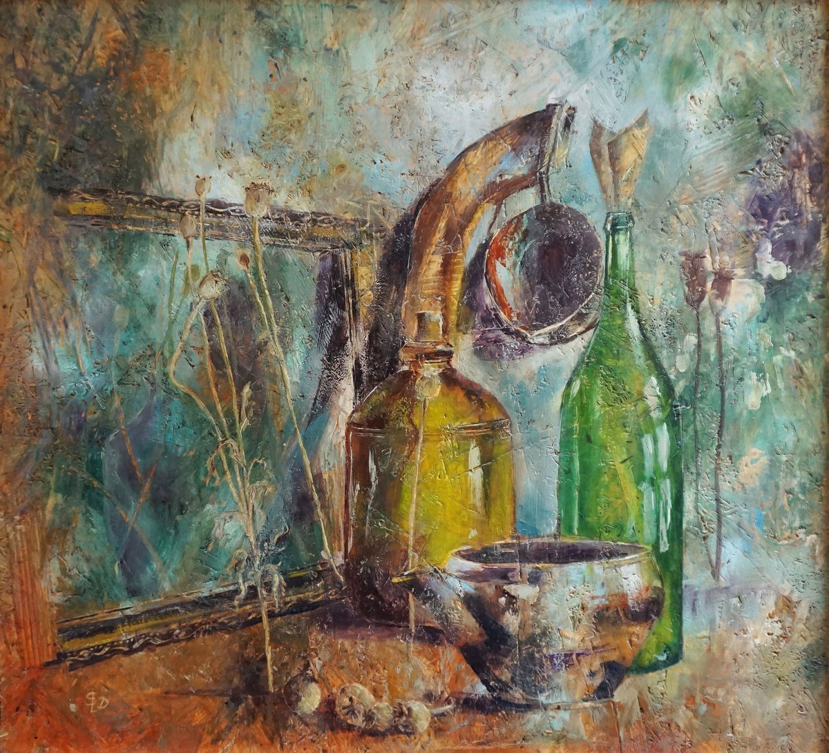 Impressionistic Still Life Painting By Dora Stork, 23 X 21, In The Attic, Original Artwork
