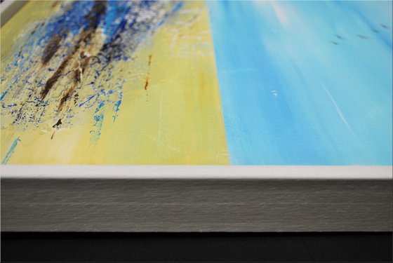 On the Beach - Abstract- Painting- Acrylic Canvas Art - Wall Art - Framed Art - Blue Art - Modern Art