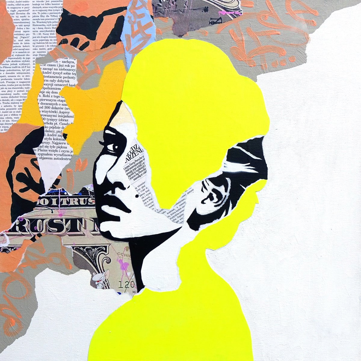 Urban And Pop Portrait Collage By Tomasz Brynowski, 20 X 20", Birth Of Self-Confidence #09, Original Artwork