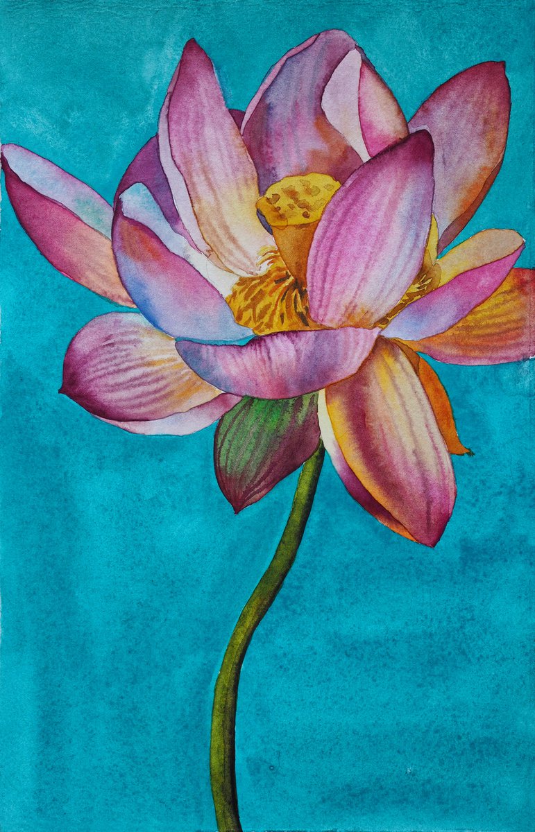 Lily pond - original sunny watercolor by Delnara El
