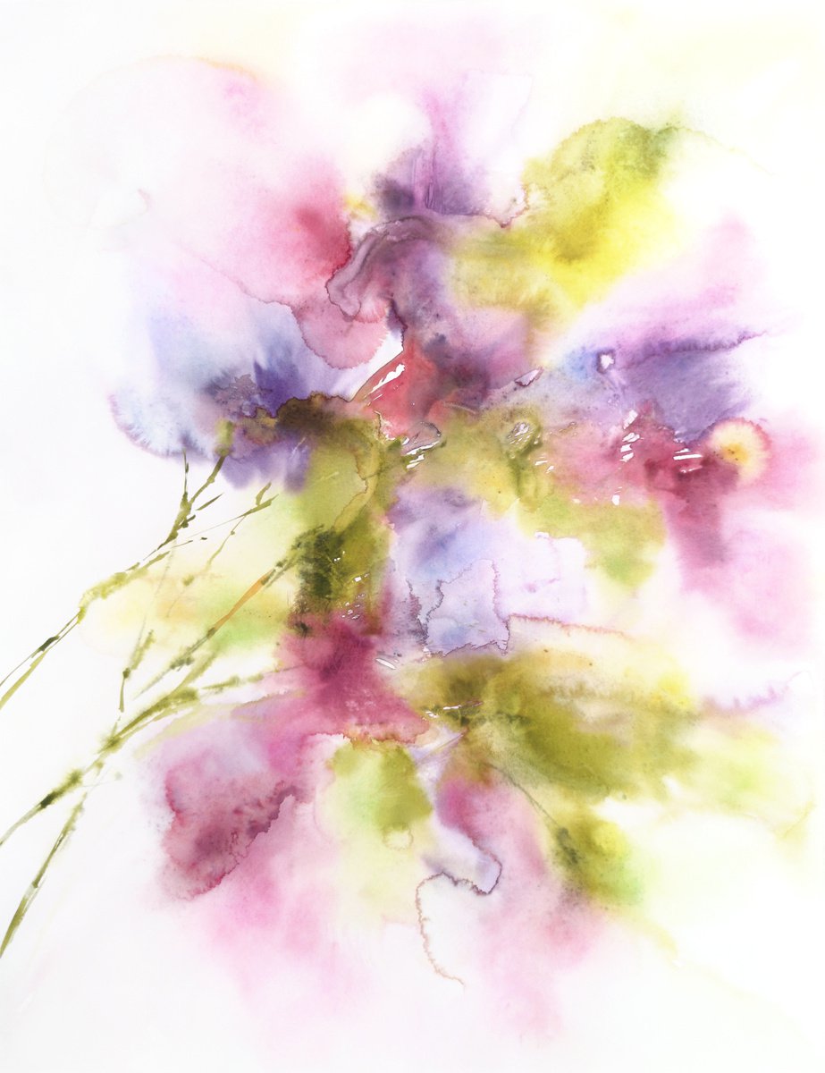 Flowers. Abstract bouquet. Watercolor colorful florals. by Olga Grigo