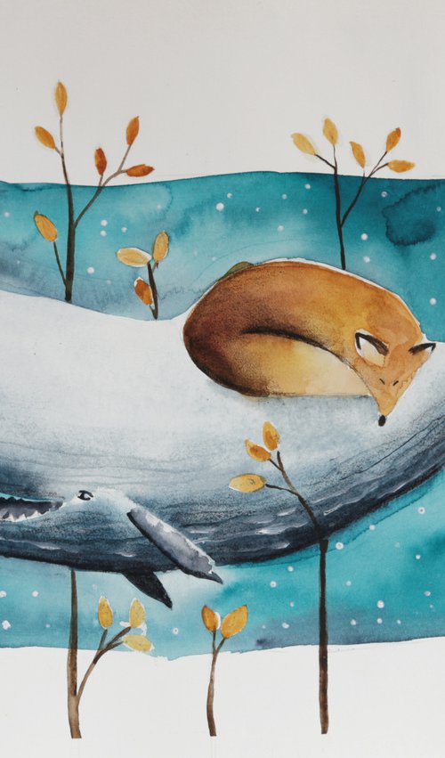 Sleeping Fox & Whale by Evgenia Smirnova