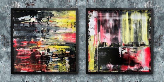 "Muckrakers" - Save As A Series - Original PMS Abstract Diptych Acrylic Paintings On Plexiglass, Framed - 52" x 26"