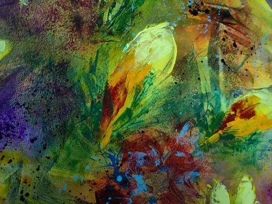 "Blooming Symphony: A Dazzling Daffodil Dance" from "Colours of Summer" collection, abstract flower painting