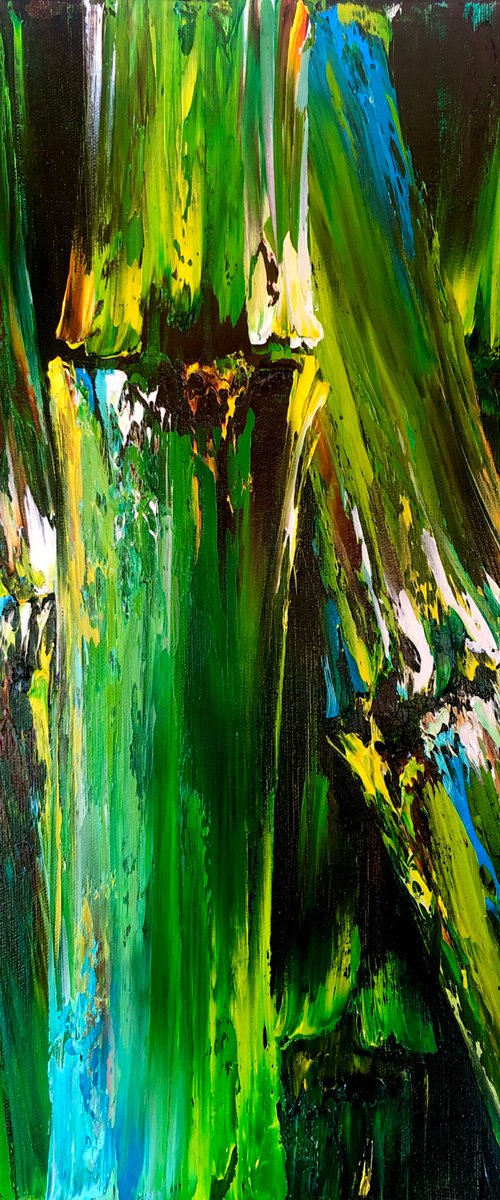 BAMBOO GROVE - Growing bamboo. Wildlife. Bamboo thickets. Japanese style. Green. Plant. Cane. Leaves. by Marina Skromova