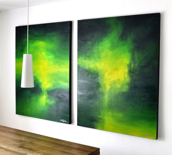 THE DARK SIDES OF OUR EMERALD GREEN MOON (diptych)