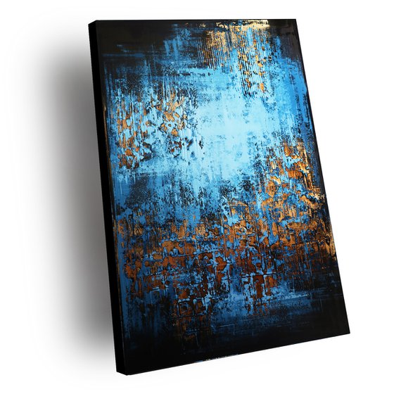 WAYWARD WIND - 120 x 80 CM - TEXTURED ACRYLIC PAINTING ON CANVAS * GOLD BLUE