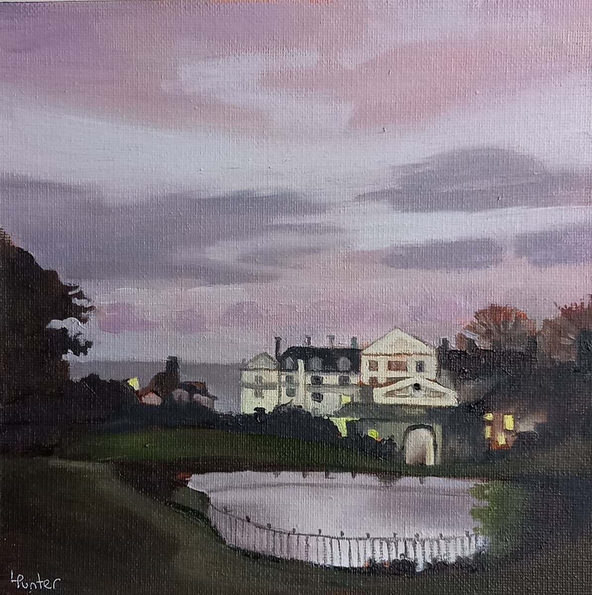 Landscape Oil Painting By Lisa Punter, 8 X 8", St. Leonards Gardens, Dusk, Original Artwork
