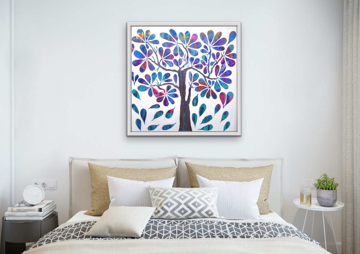Organic Landscape Acrylic Painting By Ketki Fadnis, 36 X 36", The Tree Of Life, Original Artwork