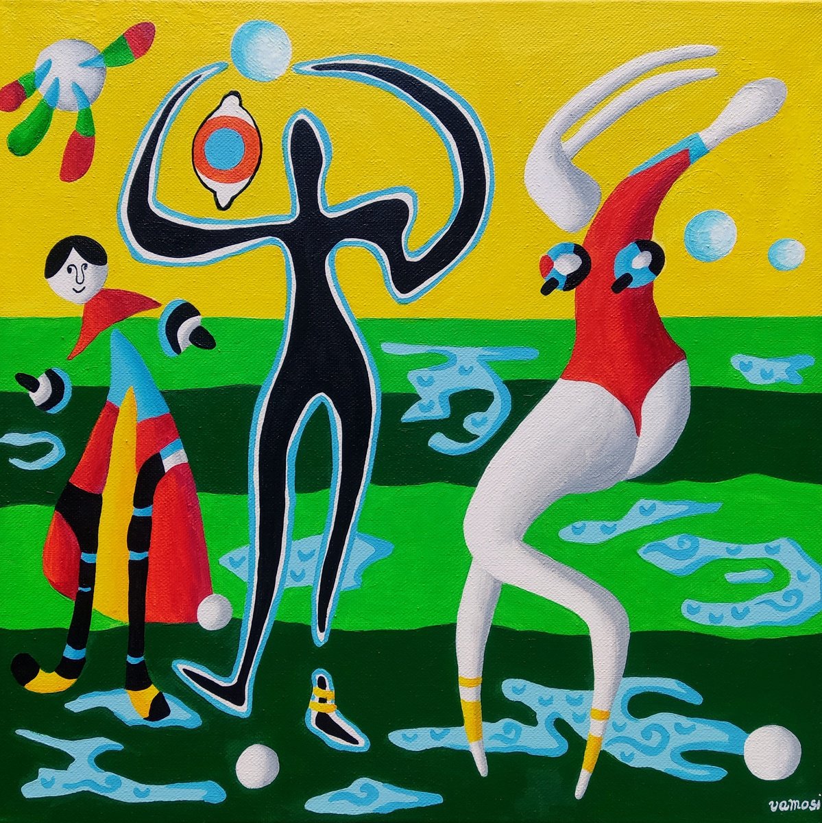 Urban And Pop Portrait Acrylic Painting By Vamosi Peter, 16 X 16", Happy Family, Original Artwork