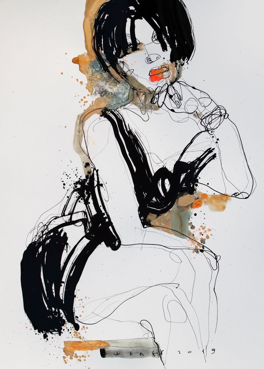 Graphic Acrylic Painting , Lady 8 By Victor Sheleg, 18 X 25, Artwork For Sale On Artfinder