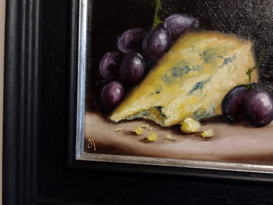 Stilton cheese and grapes still life