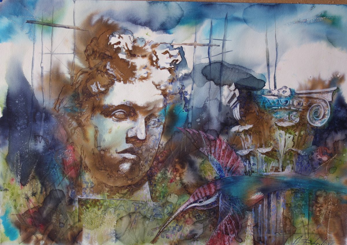 Impressionistic Portrait Watercolour By Alexandr Dobrodiy, 27 X 19, Antique Improvisation (2014), Original Artwork