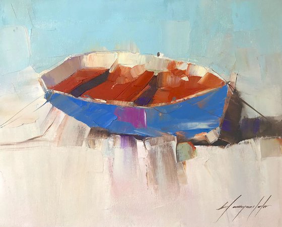 Rowboat, Original oil painting, Handmade artwork, One of a kind