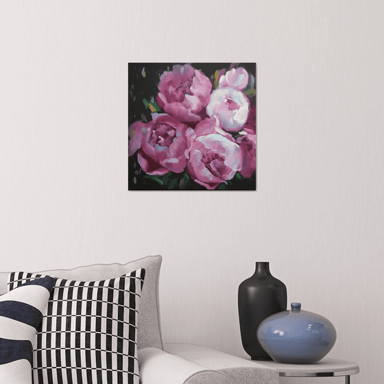 Original oil painting peonies bouquet