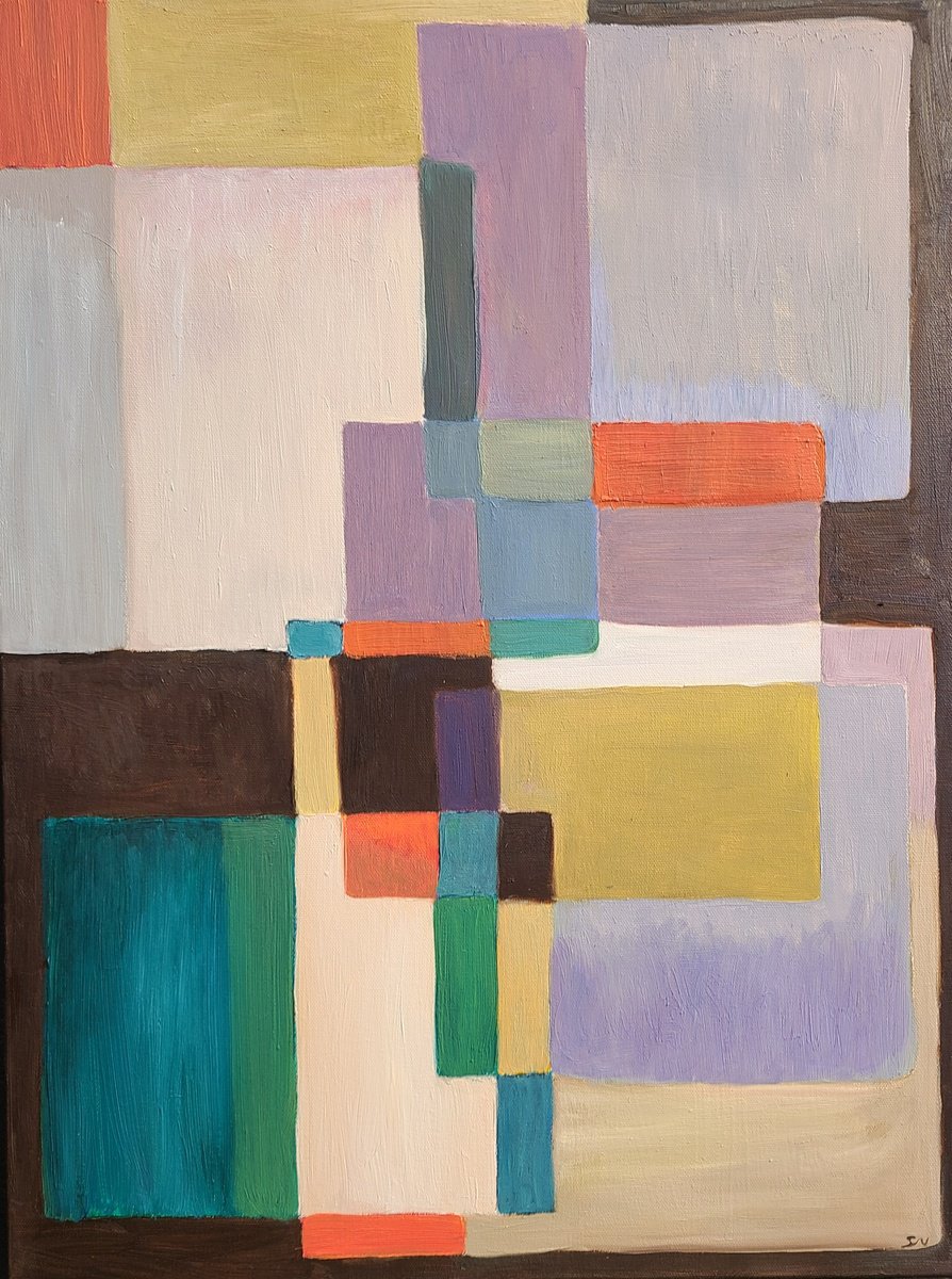 Geometric Abstract Oil Painting By Stacy Neasham, 18 X 24", Untitled Squares And Rectangles, Original Artwork