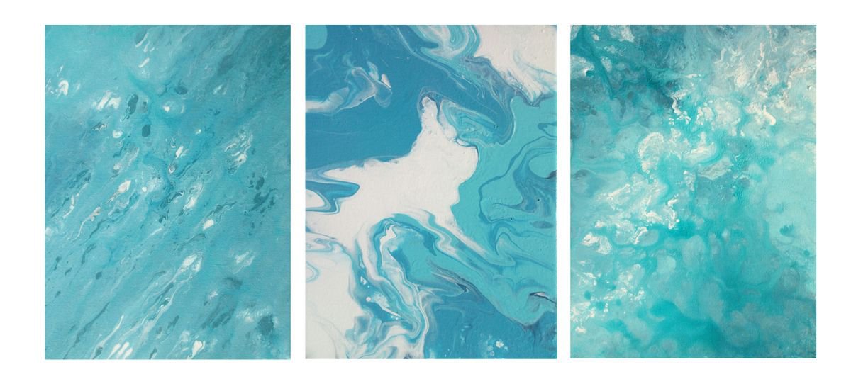 Variations in Blue , SET OF 3 PAINTINGS, READY TO HANG. by Kateryna Zaichyk
