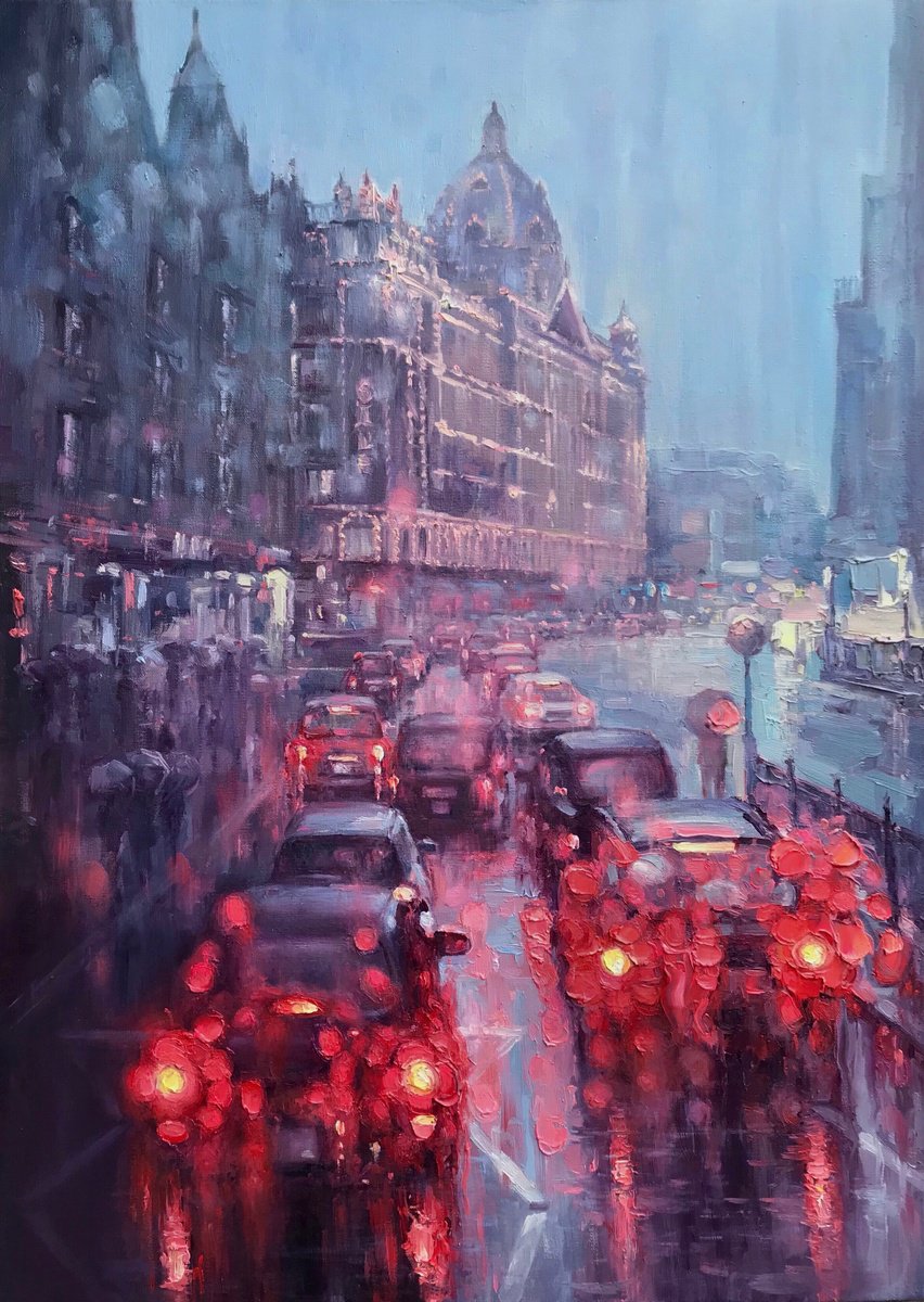 Impressionistic Cityscapes Oil Painting By Artem Grunyka, 20 X 28, London Nights, Original Artwork