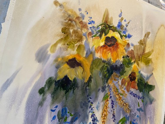 Watercolor “Still life. Flowers of Sun” perfect gift