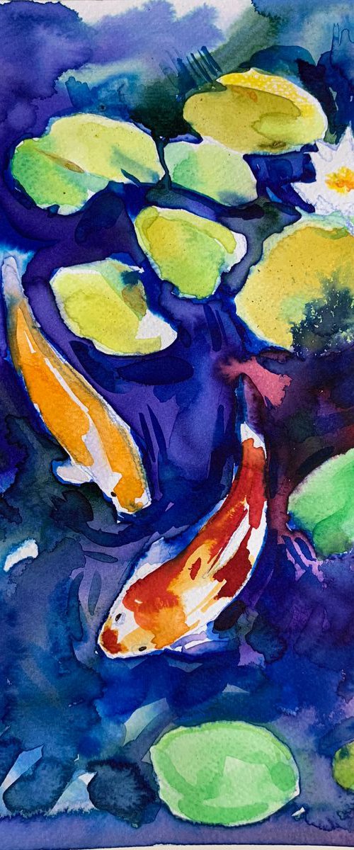 Waterlilies koi fish by Olga Pascari