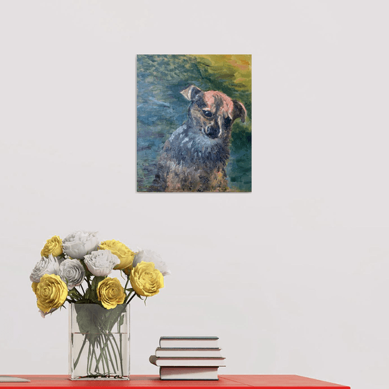 Our faithful hound 'Lola',  an original oil painting on canvas board.