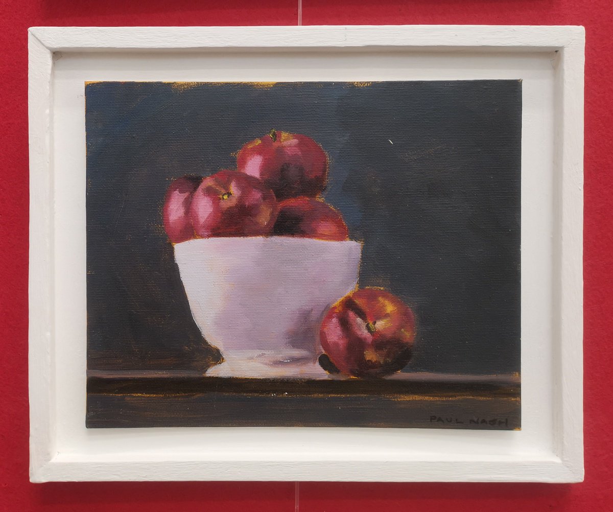 Impressionistic Still Life Acrylic Painting By Paul Nash, 12 X 10", Apples In White Bowl, Original Artwork