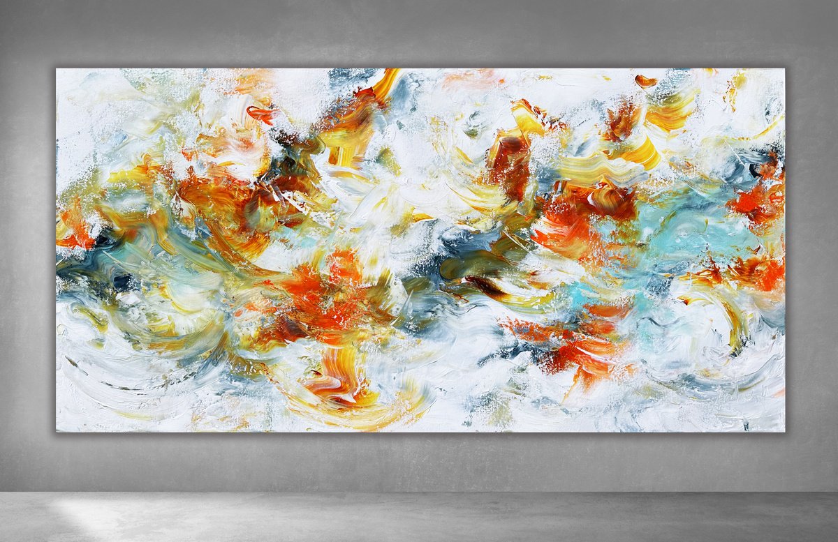 Abstract Acrylic Painting By Andrada Anghel, 60 X 30, Red Spring Blossom, Original Artwork