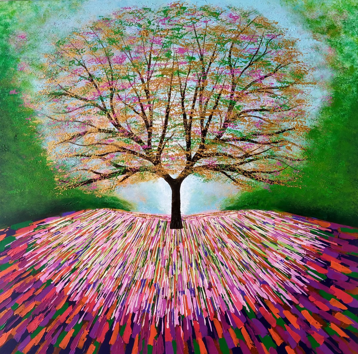 Impressionistic Landscape Acrylic Painting By Amanda Horvath, 30 X 30, Tree Wisdom, Original Artwork