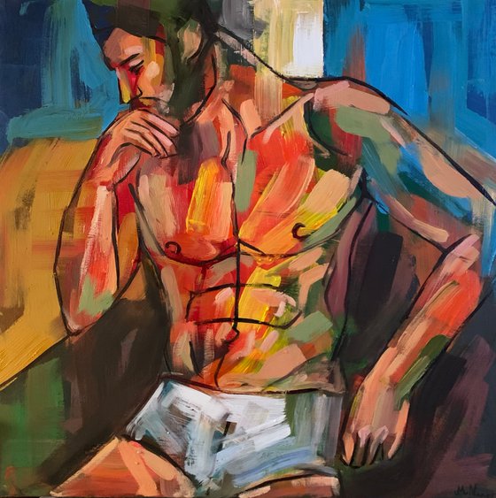 Man nude torso colourful figure