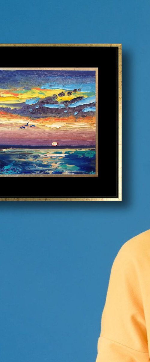 ‘A SEA SUNSET’ - Small Oil Painting on Panel Ready to Hang by Ion Sheremet