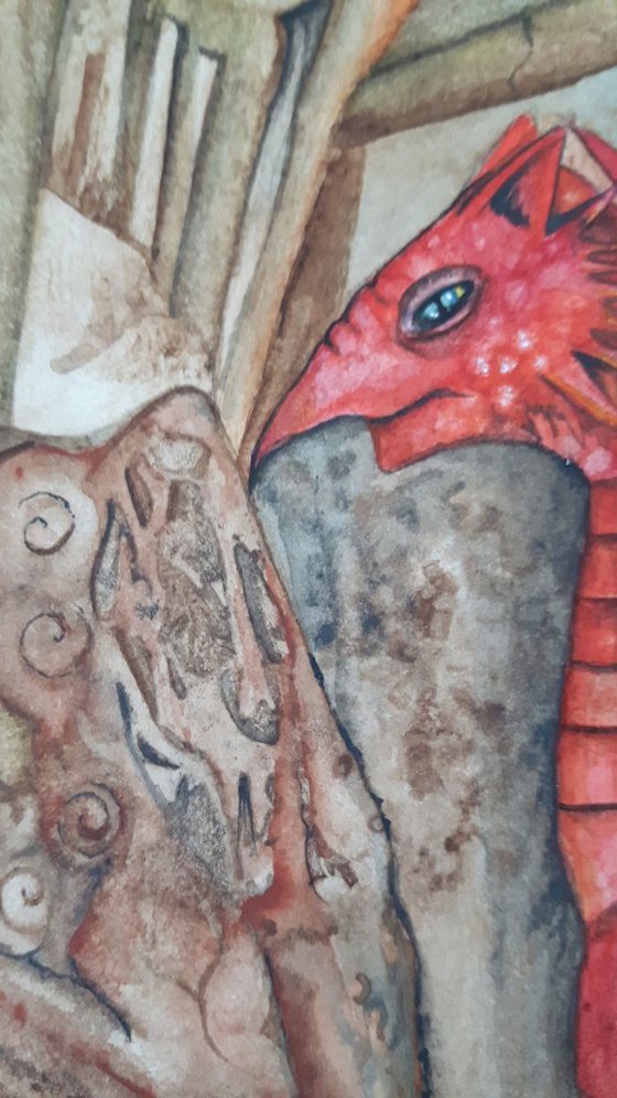 Welsh Dragon, Original Fantasy Watercolour Painting