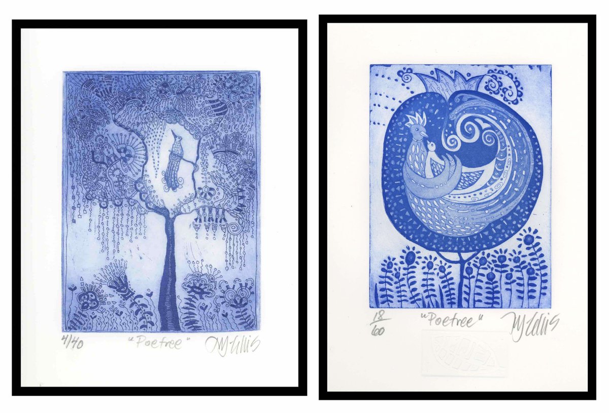 Poetree x 2, a pair of aquatint etchings by Mariann Johansen-Ellis