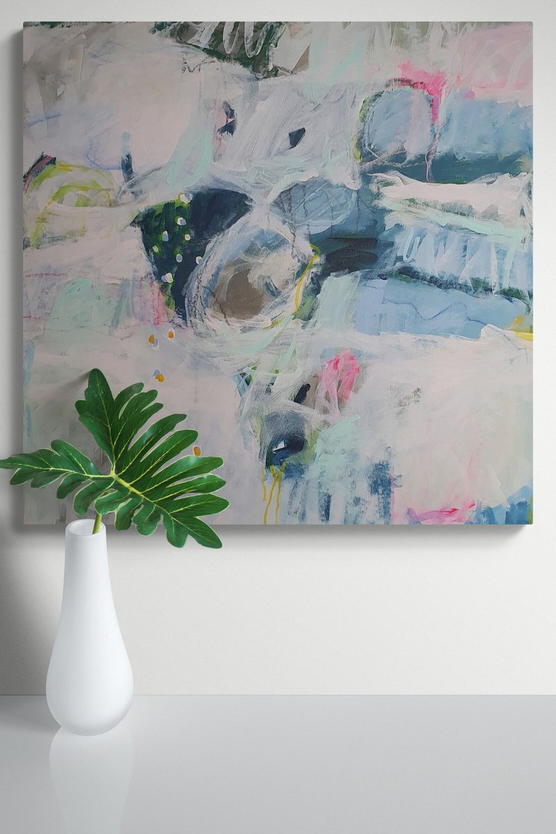 Organic Abstract Acrylic Painting By Jutta Widrinsky, 28 X 28", Iceland Vibes, Original Artwork