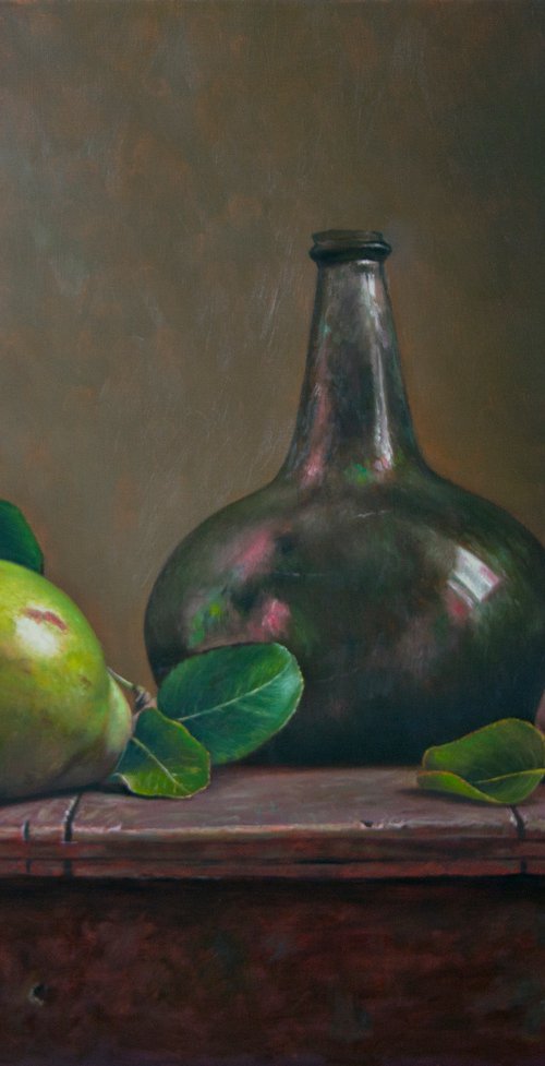 Pears & Old 17th century wine bottle by Mayrig Simonjan