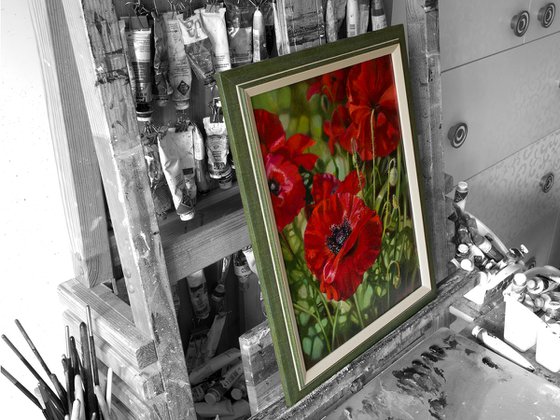 "Scarlet poppies" flowers poppies realism liGHt original painting   GIFT (2018)