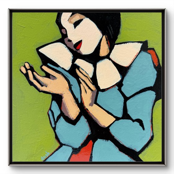 Clown Woman Painting - Original Art 8x8 inch