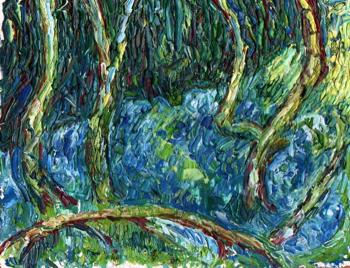 Expressive Oil Painting , A Small Blue Woodscape By Richard Meyer, 9 X 7, Artwork For Sale On Artfinder