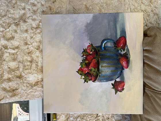 Still life with strawberry mug