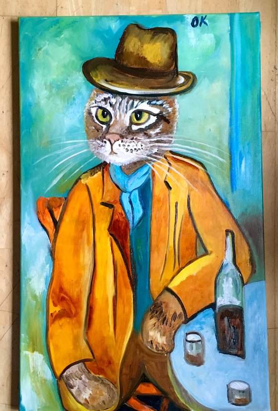 Troy The Cat  With a Wine glass inspired by portrait of Amedeo Clemente Modigliani