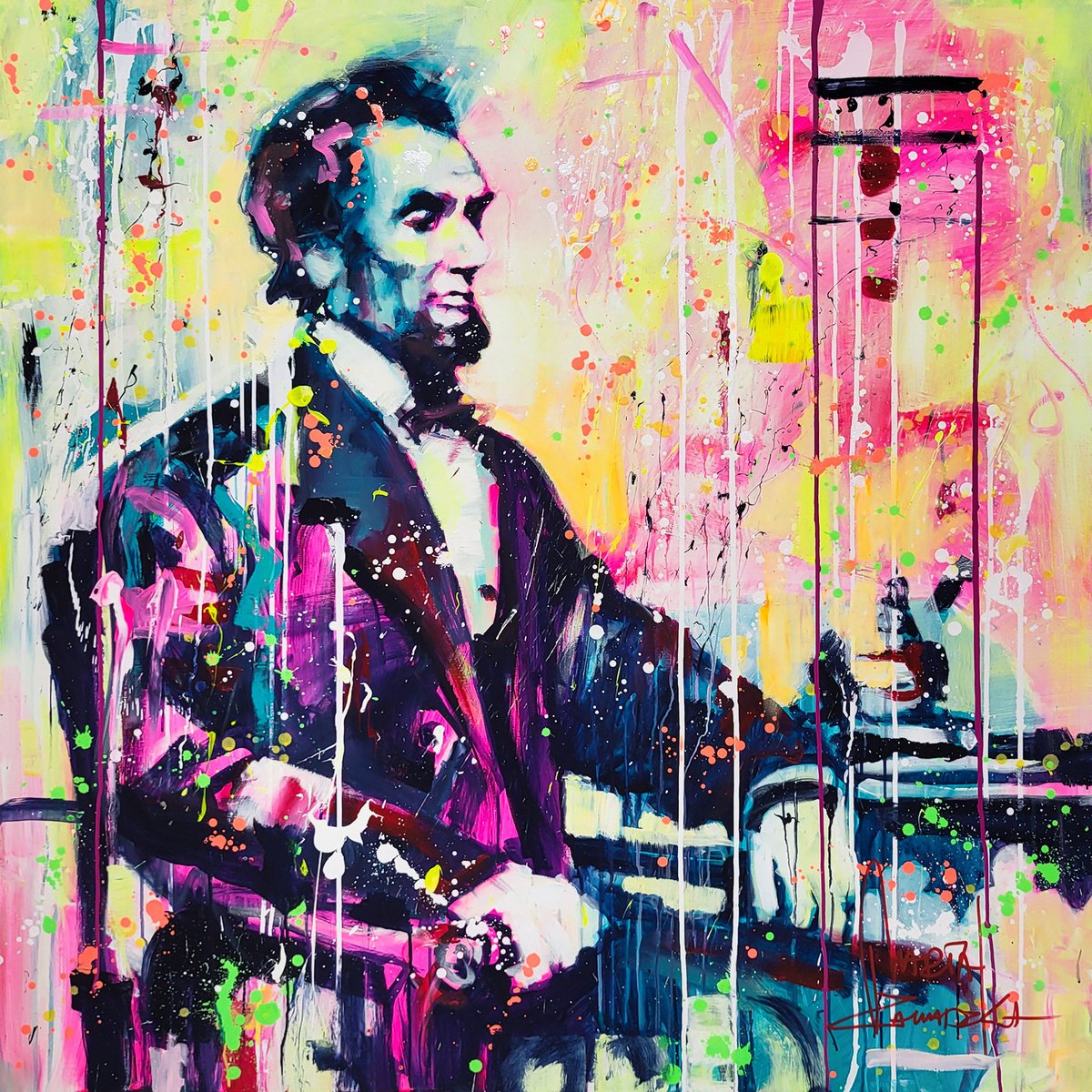 Impressionistic Portrait Acrylic Painting By Marta Zawadzka, 51 X 51", Abraham Lincoln, Original Artwork
