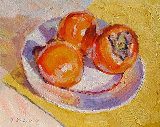Persimmons on a plate (framed)