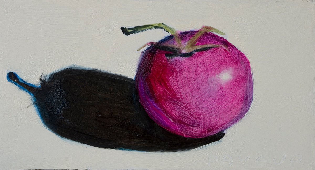 Impressionistic Still Life Oil Painting By Olivier Payeur, 7 X 4", Pink Tomato, Original Artwork