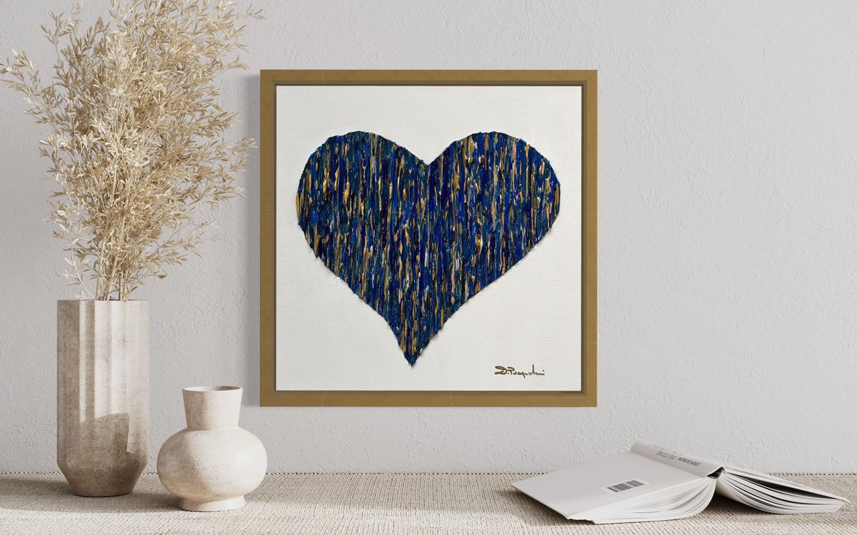 Abstract Acrylic Painting By Daniela Pasqualini, 13 X 13, Bright Love - Golden & Blue, Original Artwork