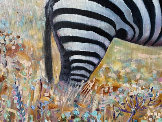 "When zebras are together". Original oil painting. XXL