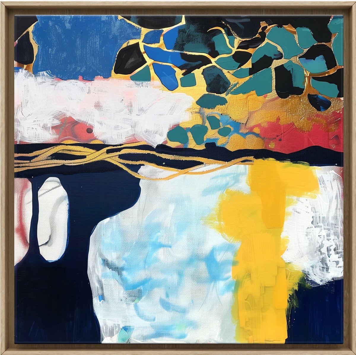 Abstract Acrylic Painting By V+V Kniazievi, 41 X 41", Golden Artery #1, Original Artwork