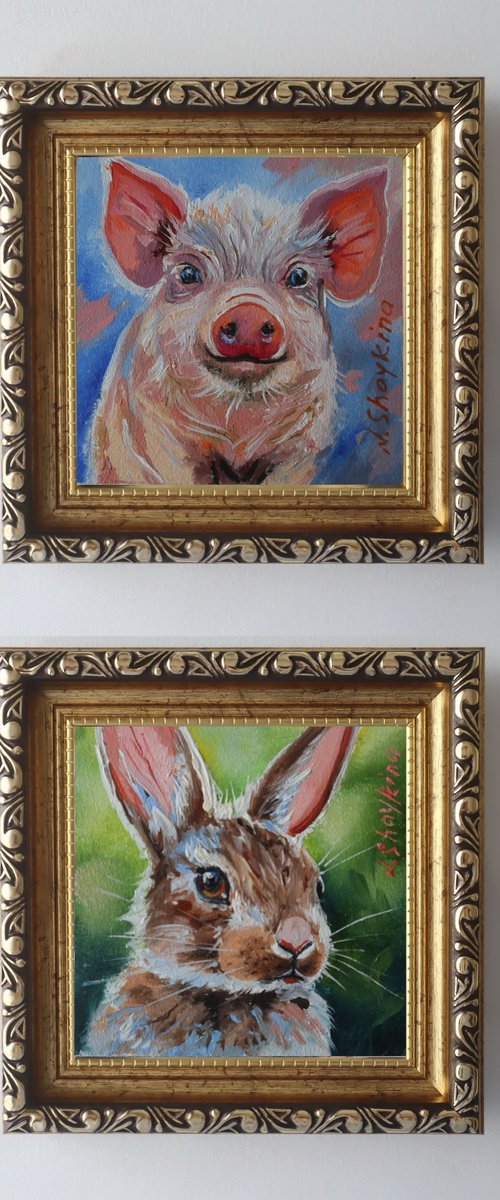 Piglet and Bunny,  Set 2 by Natalia Shaykina