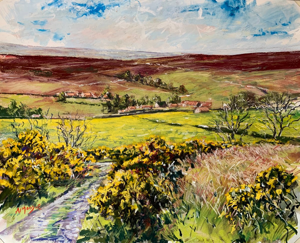 Impressionistic Landscape Drawing By Andrew Moodie, 20 X 16, Golden Gorse, Original Artwork